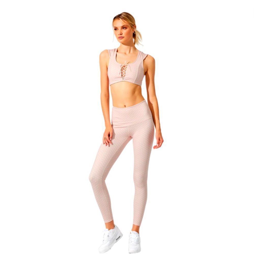 Beach Bunny Light Pink Ribbed Lace-Up Sports Leggings